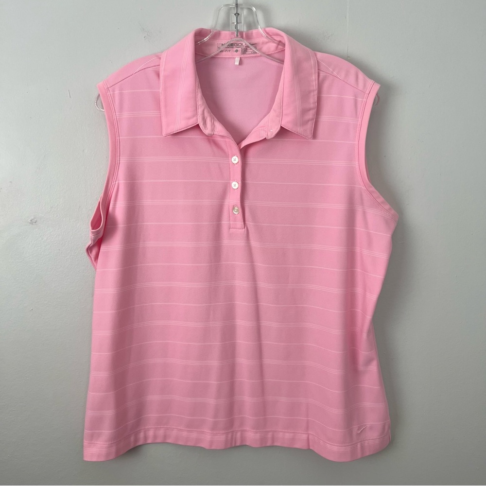 Nike Golf Pickleball Tennis Pink Sleeveless Polo Shirt Stripes